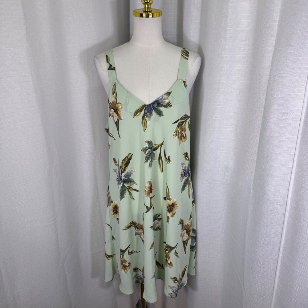 Kayanna Studio Floral Shift Dress Womens XL Mint Green Tropical Lily Sleeveless
